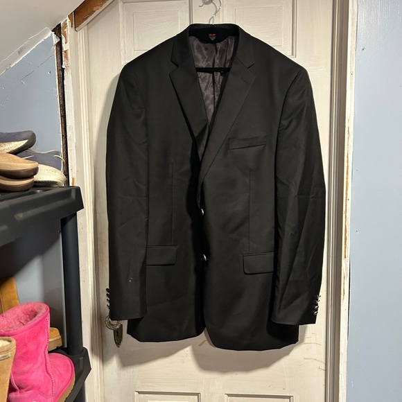 Alfani Men's Sport Coat Blazer Two Button Solid Black Wool Polyester Twill 46L - Picture 1 of 5